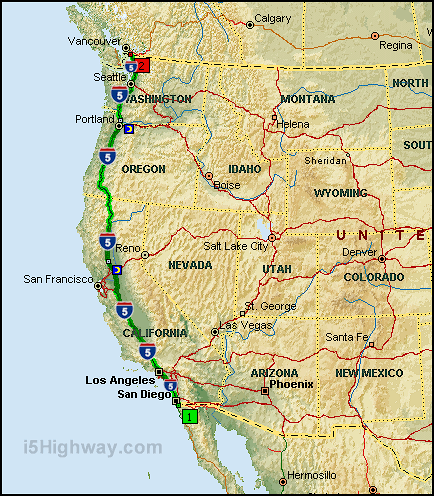 Interstate 5 Driving Distance Map