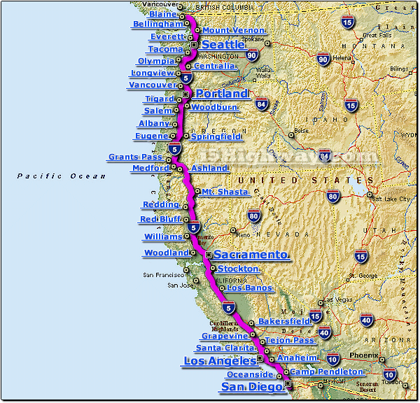 i5 Interstate 5 Road Maps, Traffic, News